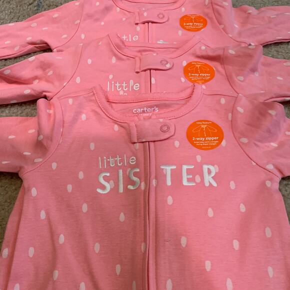 Baby Girl Footies Size 6M 3 pcs Little Sister New-Carter’s - Picture 2 of 6